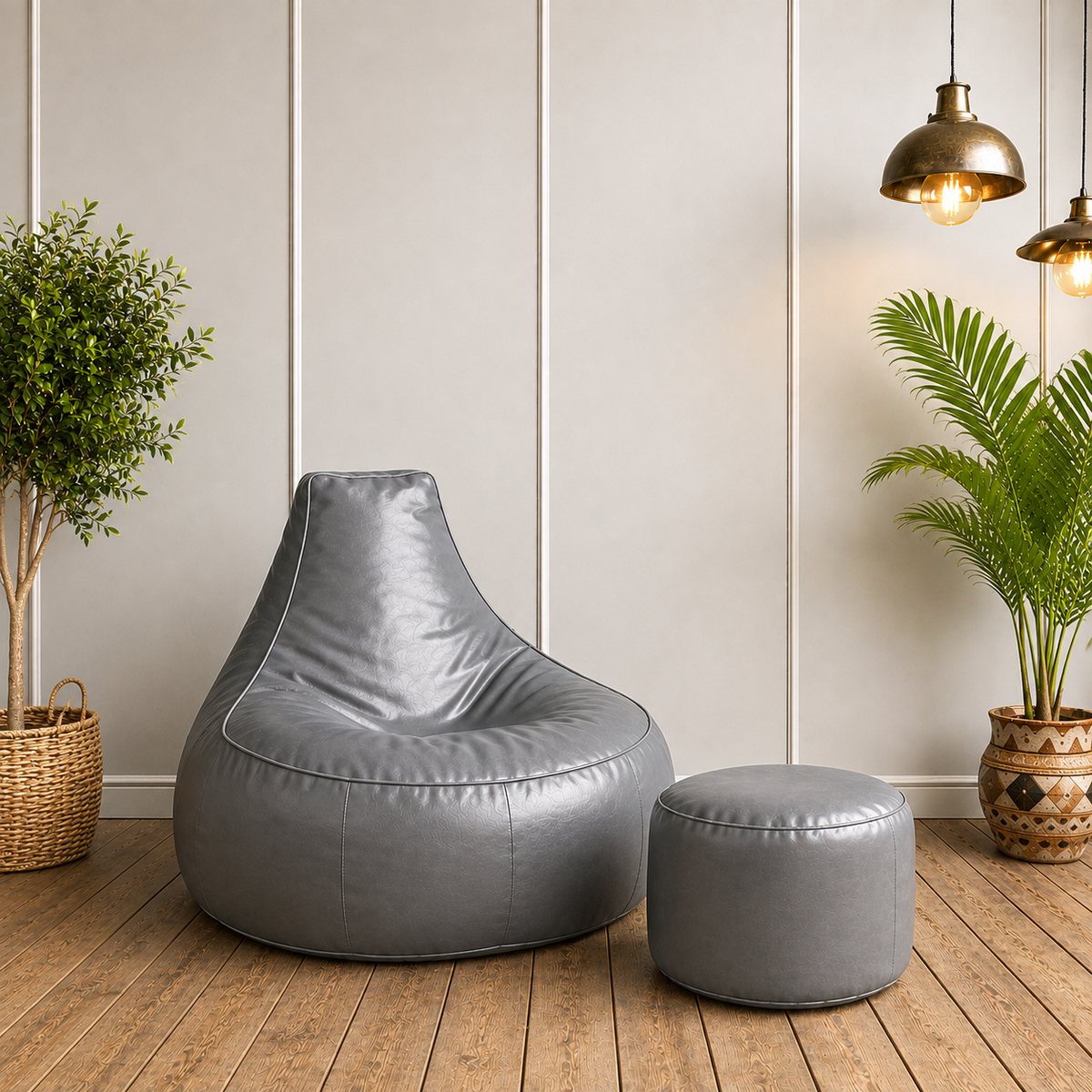 Elite Gaming Leather Bean-Bag Sofa with Stool