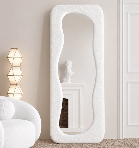 6×2.4 Feet Bouclé Standing Mirror – Full Length Floor Mirror with Solid Wood Structure & Crystal Clear Reflection | The Artsy Home