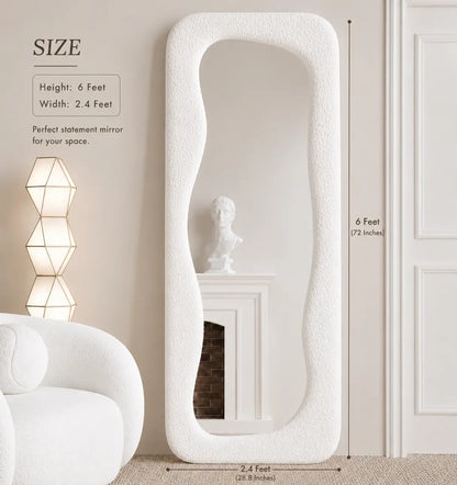 6×2.4 Feet Bouclé Standing Mirror – Full Length Floor Mirror with Solid Wood Structure & Crystal Clear Reflection | The Artsy Home