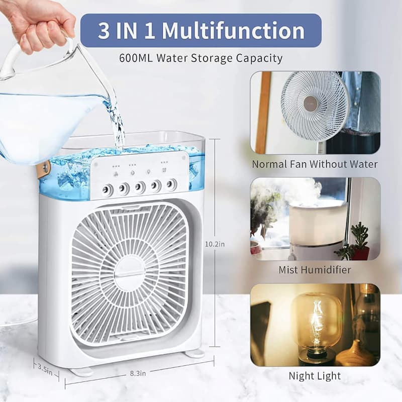 Mini Air Conditioner Fan Premium 3 In 1 Desk Cooling Fan Spray | Free Power Bank